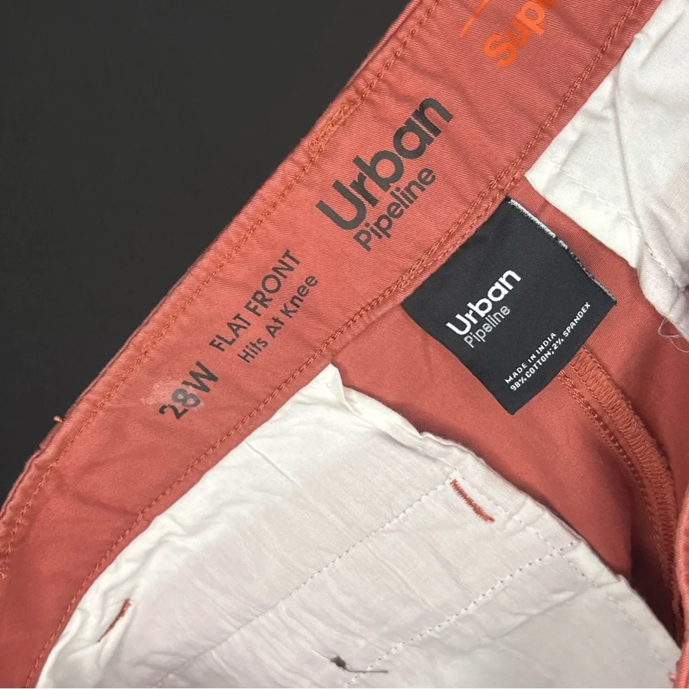 Urban Pipeline Shorts Flat‎ Front 28 Salmon Pink Superflex Knee Length NWT